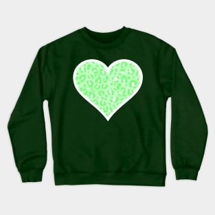 Green and White Leopard Print Heart Crewneck Sweatshirt